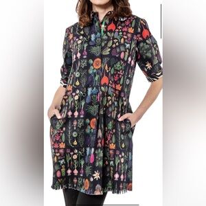 Dizzy Lizzie Chatham dress with botanical print w/ black background